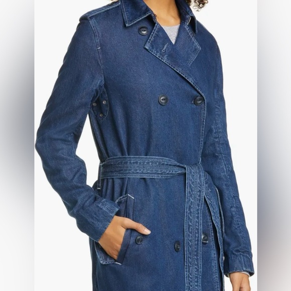 Rag & Bone Women’s Dark Blue Denim Trench Coat w/ Belt  Size SP - Picture 4 of 6